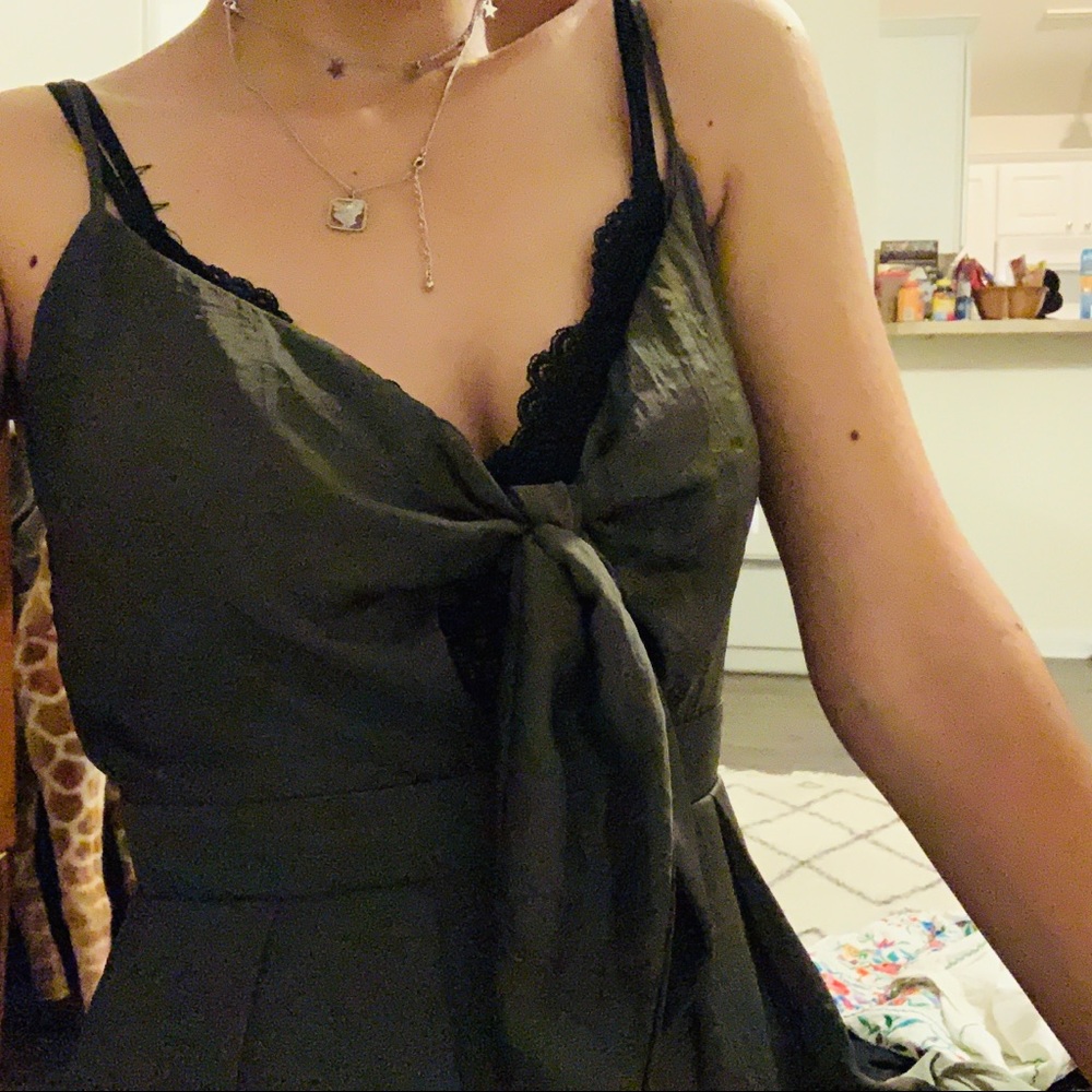 Olive Green Romper with Keyhole Tie